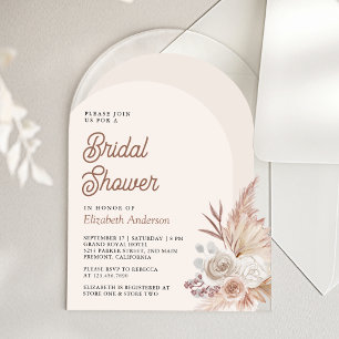 Neutral Beige Floral Pampas Bridal Shower Acrylic Invitations