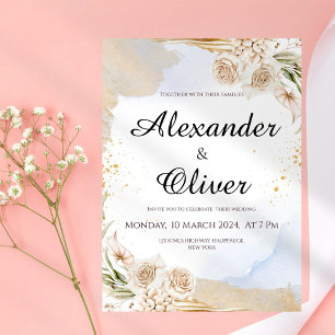 Neutral Beige Floral Wedding Invitation