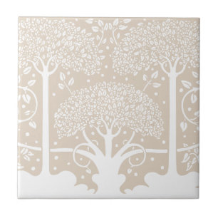 Neutral Beige Forest Pastel Tree Garden Tile