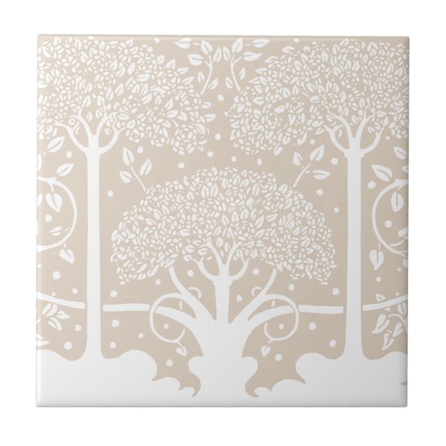 Neutral Beige Forest Pastel Tree Garden Tile (Front)