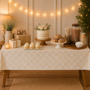 Neutral Beige Gingham Baby Shower Tablecloth