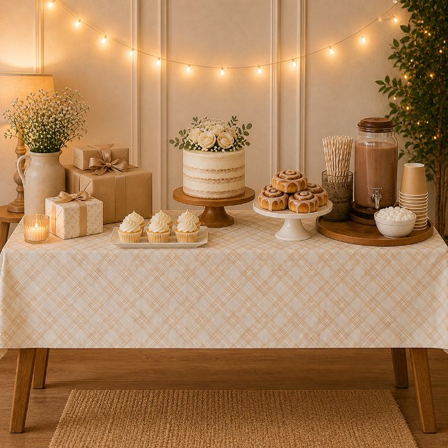 Neutral Beige Gingham Baby Shower Tablecloth (Neutral Tablecloth )