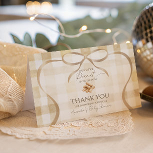 Neutral Beige Gingham Peanut Baby Shower Decor Thank You Card