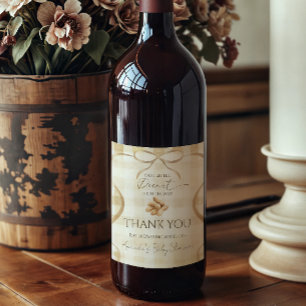 Neutral Beige Gingham Peanut Baby Shower Decor Wine Label