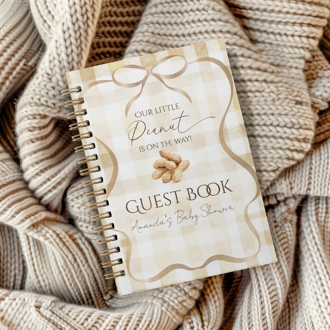 Neutral Beige Gingham Peanut Baby Shower Guest Notebook (Creator Uploaded)
