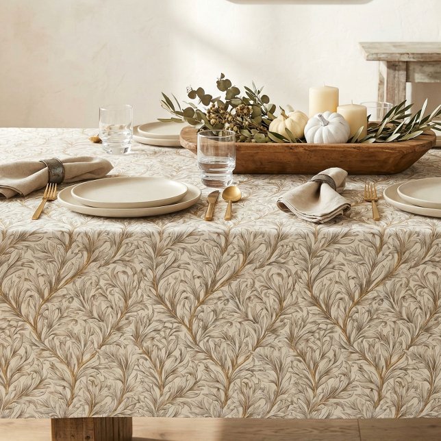 Neutral Beige Gold Botanical Leaf William Morris Tablecloth (Creator Uploaded)