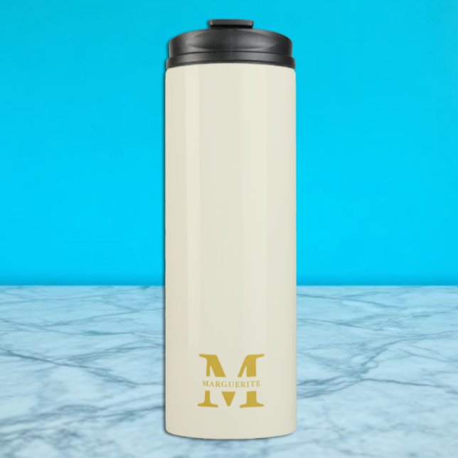 Neutral Beige Gold Monogram Thermal Tumbler (Creator Uploaded)
