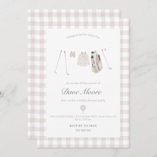 Neutral beige Golf baby shower party Invitation (Front/Back)