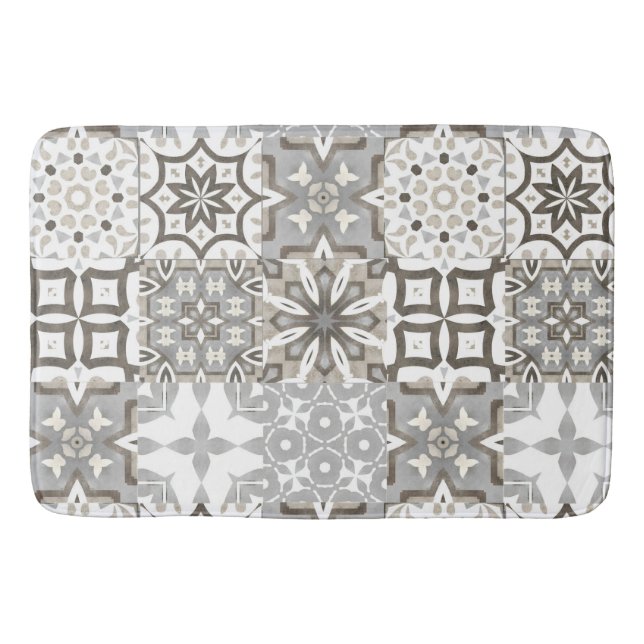 Neutral,beige,gray ,Moroccan tiles  Bath Mat (Front)