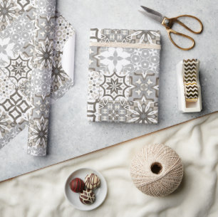 Neutral,beige,grey ,Moroccan tiles  Wrapping Paper