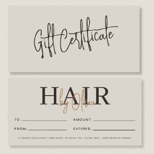 Neutral Beige Hair Salon Logo Gift Certificates