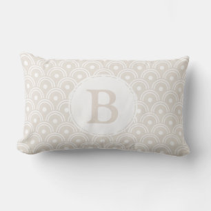 Neutral Beige Japanese Scallops & Initial Letter Lumbar Pillow