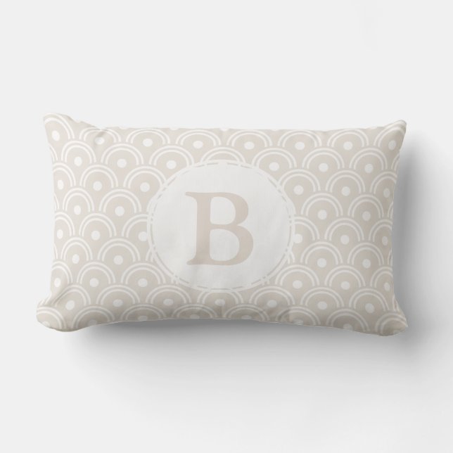Neutral Beige Japanese Scallops & Initial Letter Lumbar Pillow (Front)