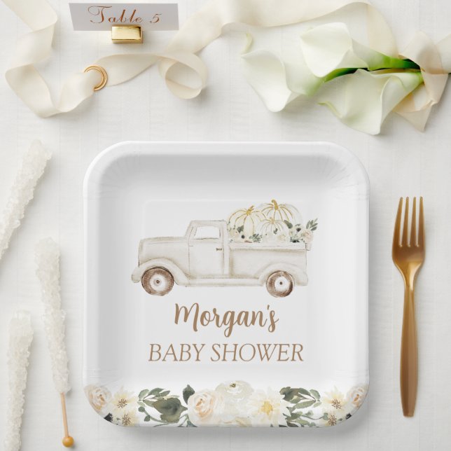 Neutral Beige Little Pumpkin Cute Baby Shower Paper Plate (Wedding)