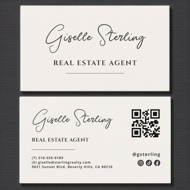 Neutral Beige Minimalist Real Estate Agent QR Code Business Card (Creator Uploaded)