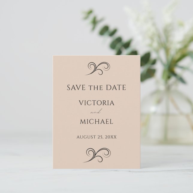 Neutral Beige Minimalist Wedding Save The Date (Standing Front)