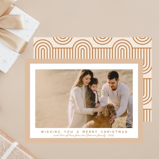 Neutral Beige Photo Stylish Boho Christmas Holiday Card (Creator Uploaded)
