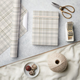 Neutral Beige Plaid Gift Wrap   Modern Minimalist 