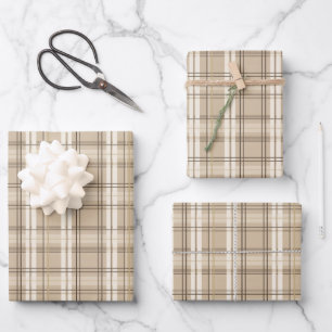 Neutral Beige Plaid Tartan  Wrapping Paper Sheet
