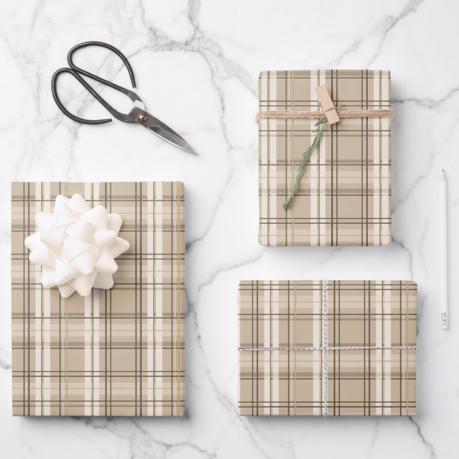 Neutral Beige Plaid Tartan  Wrapping Paper Sheet (Front)