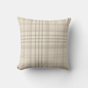Neutral Beige Plaid Throw Pillow