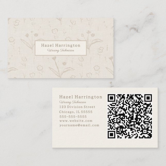 Neutral Beige QR Code Business Card Minimalist (Front/Back)