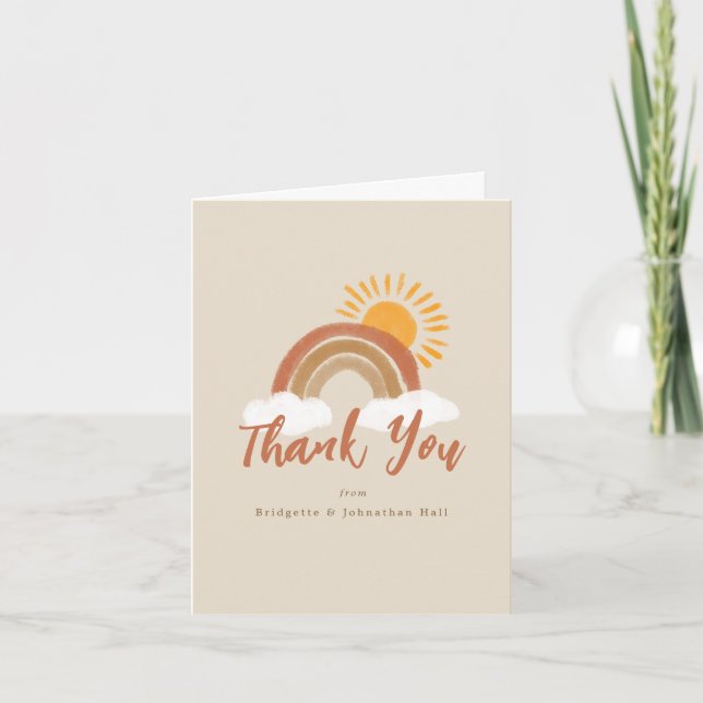 Neutral Beige Rainbow Boho Baby Shower Thank You Card (Front)