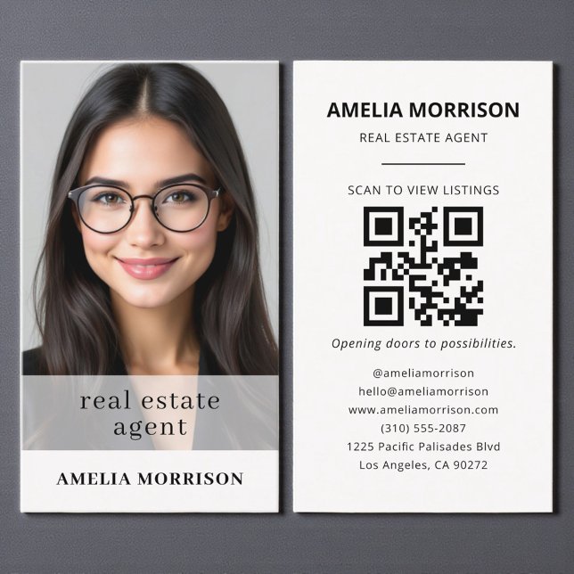 Neutral Beige Real Estate Agent QR Code Photo  Business Card (Creator Uploaded)