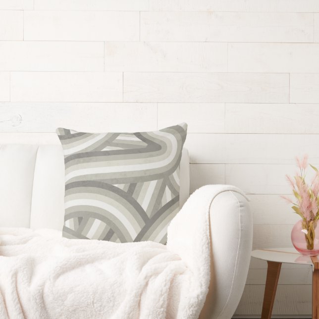 Neutral/Beige Retro Rainbow Stripes Pattern Throw Pillow (Couch)