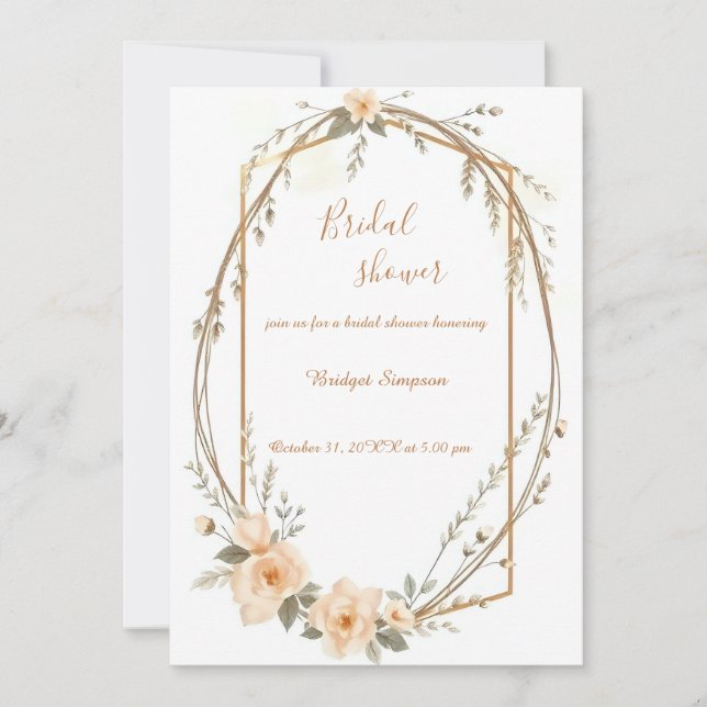 Neutral Beige Rustic Floral wreath Bridal Shower Invitation (Front)