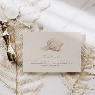 Neutral Beige Seashell Beach Wedding Information Enclosure Card