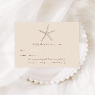 Neutral Beige Starfish Beach Wedding RSVP Card