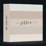 Neutral beige stripes script name   binder<br><div class="desc">Modern 3 ring binder with neutral beige stripes and a black scripted name. Personalize with your name on the cover and text on the spine.</div>