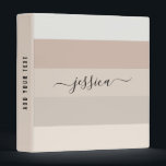 Neutral beige stripes script name   binder<br><div class="desc">Modern 3 ring binder with neutral beige stripes and a black scripted name. Personalize with your name on the cover and text on the spine.</div>