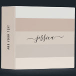 Neutral beige stripes script name   binder<br><div class="desc">Modern 3 ring binder with neutral beige stripes and a black scripted name. Personalize with your name on the cover and text on the spine.</div>