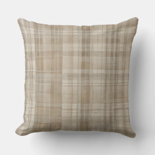 Neutral Beige Tan Farmhouse Plaid Throw Pillow