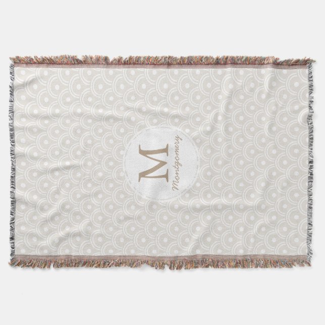 Neutral Beige & White Japanese Waves Throw Blanket (Front)
