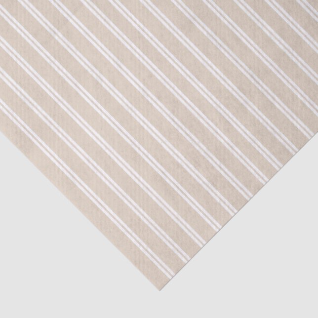 Neutral Beige White Stripes Tissue Paper (Detail)
