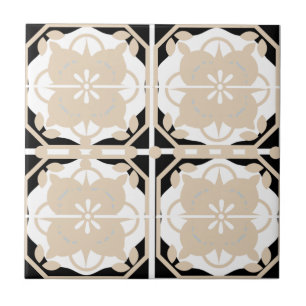 Neutral Black and Beige Intricate  Tile