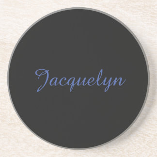 Neutral Black & Blue Plain Elegant Modern Own Name Coaster