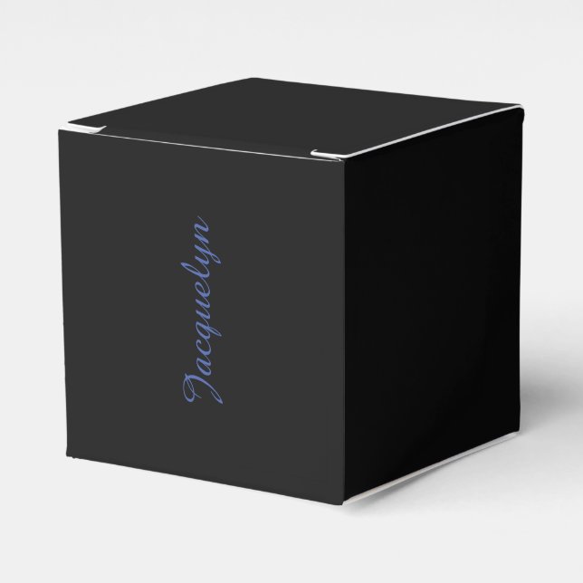 Neutral Black & Blue Plain Elegant Modern Own Name Favor Box (Front Side)