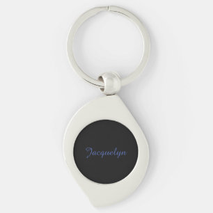 Neutral Black & Blue Plain Elegant Modern Own Name Keychain