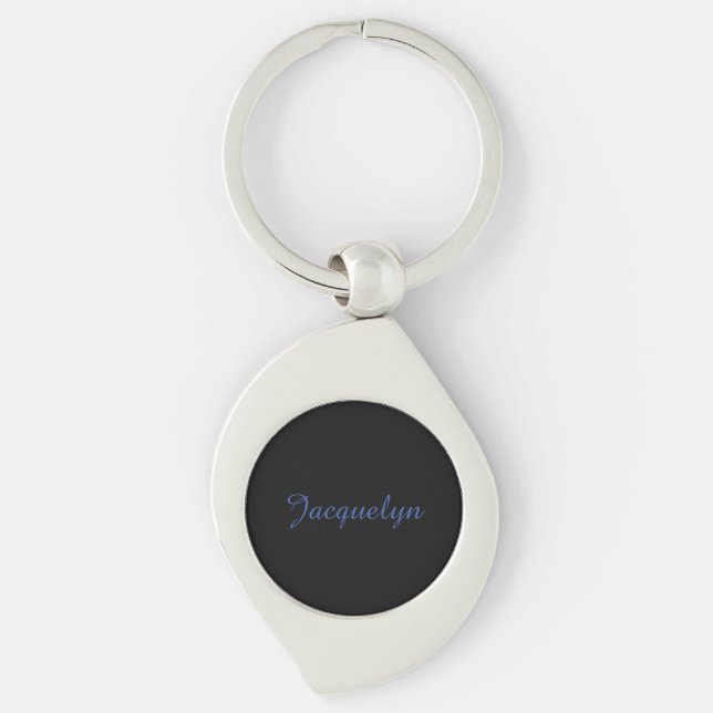 Neutral Black & Blue Plain Elegant Modern Own Name Keychain (Front)