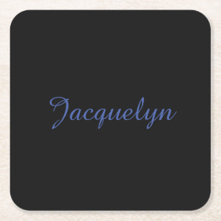 Neutral Black & Blue Plain Elegant Modern Own Name Square Paper Coaster