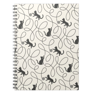 Neutral Black Cat and Yarn Ball Pattern Notebook