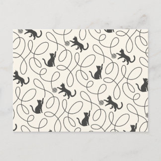 Neutral Black Cat and Yarn Ball Pattern Postcard