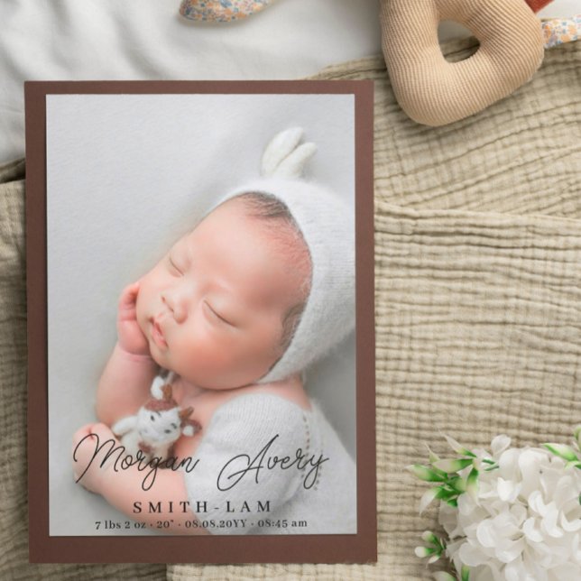 Neutral Black Name Signature Script New Baby Photo Announcement (Creator Uploaded)