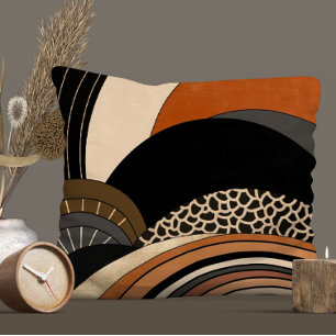 Neutral Black Orange Modern Boho Throw Pillow