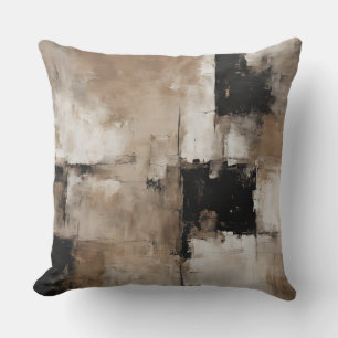 Neutral Black Pecan Brown Beige Abstract Throw Pillow