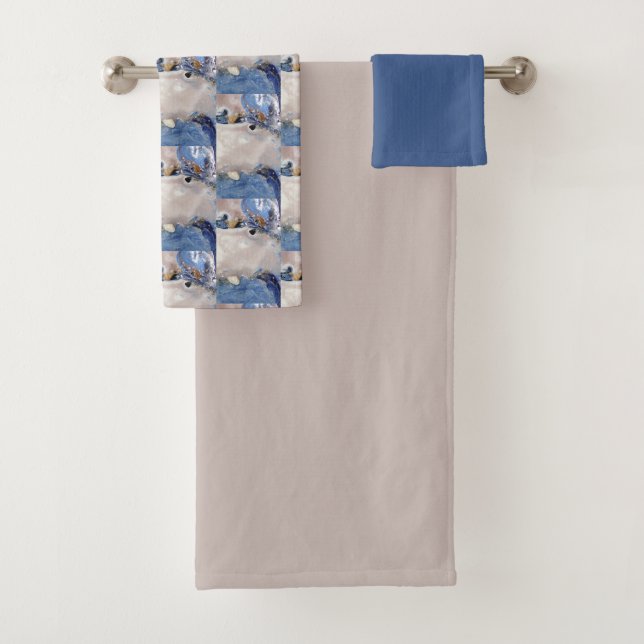 Neutral blue and beige modern minimalist bath towel set (Insitu)